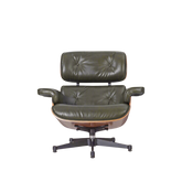 Deluxe Lounge Chair & Ottoman in Olive Green Waxed Leather and Rosewood Frame - Interior Furnishes